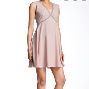 Ted‎ Baker Linden Caylin Cross Over Rhinestone Nude Pink Dress V-Neck US Size 8